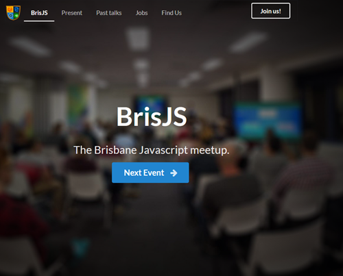 BrisJS Meetup homepage screenshot